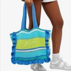 ☆人気☆【GANNI】☆LOGO EMBROIDERED CROCHET FRILL TOTE BAG☆ GANNI Women's' Crochet Frill Tote Bag in Brown | LN-CC®